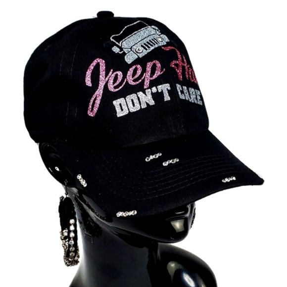 Jeep Hair Don't Care Black Baseball Adjustable Cap with Swarovski Crysta… - Picture 2 of 7